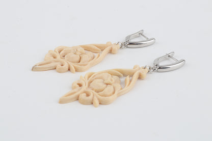 Carved Mammoth Ivory Drop Earrings