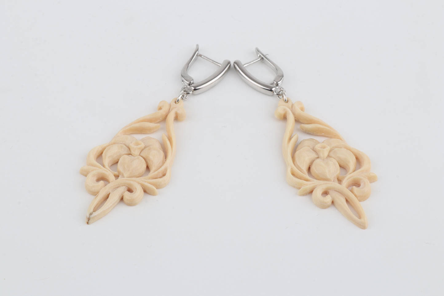 Carved Mammoth Ivory Drop Earrings