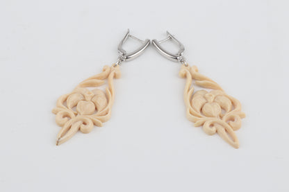 Carved Mammoth Ivory Drop Earrings