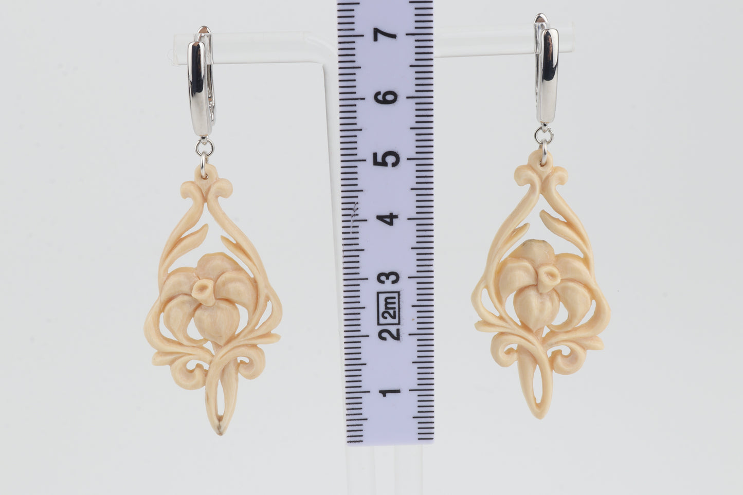 Carved Mammoth Ivory Drop Earrings