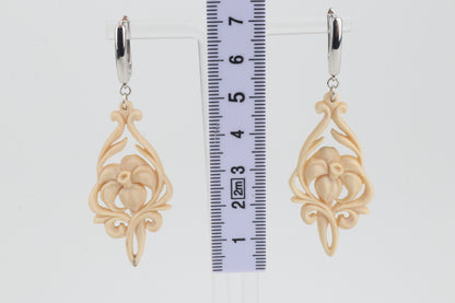Carved Mammoth Ivory Drop Earrings