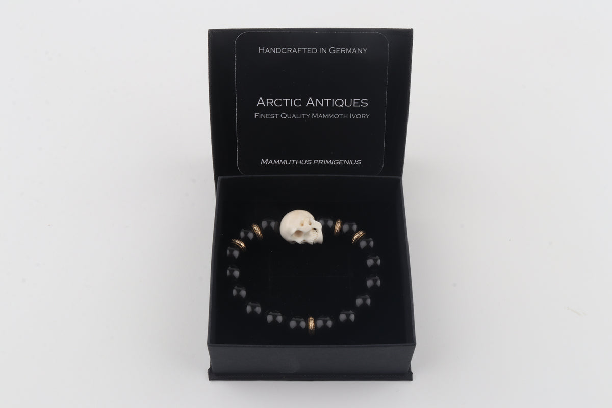Mammoth Ivory Skull & Black Obsidian Bracelet