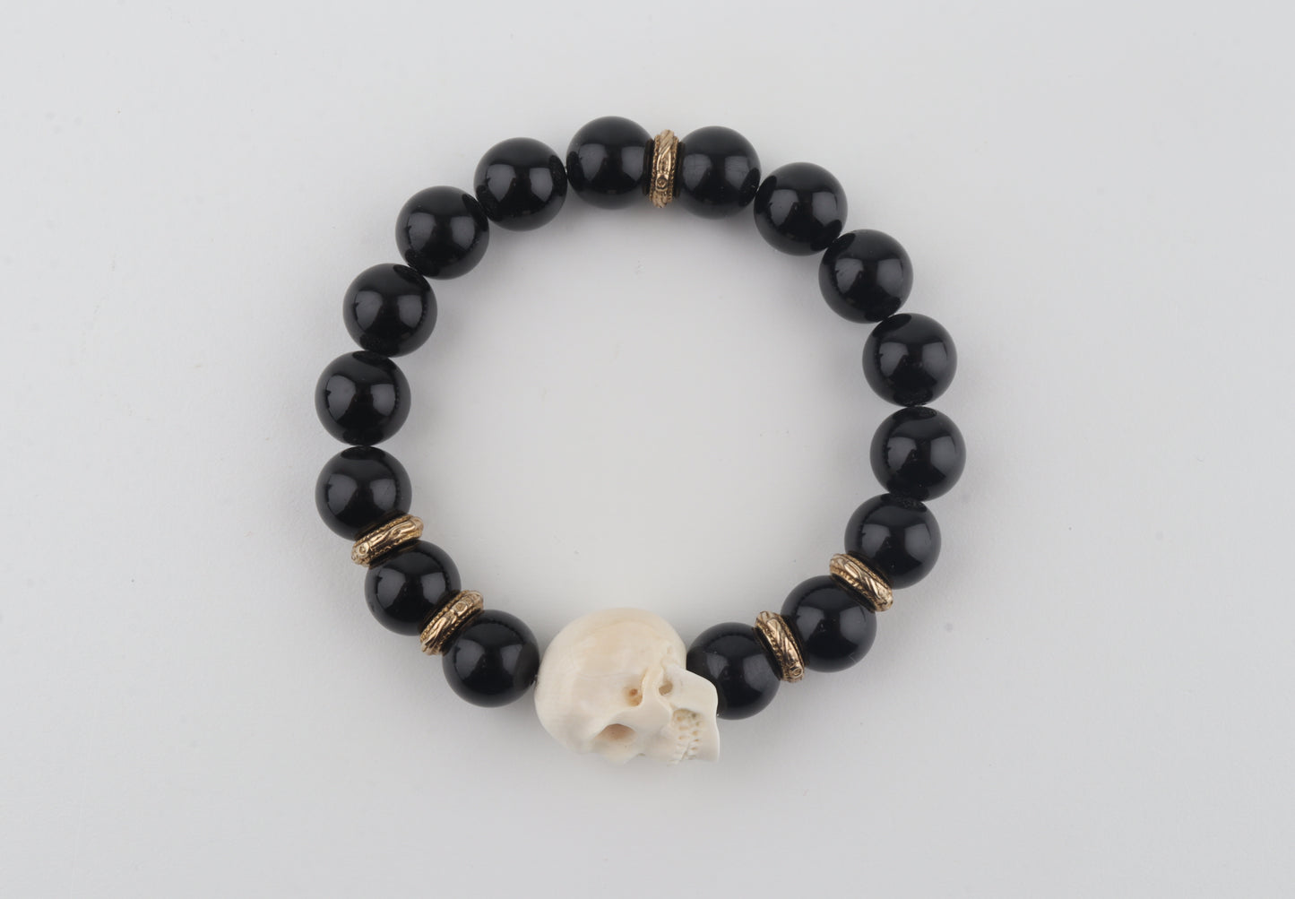 Mammoth Ivory Skull & Black Obsidian Bracelet