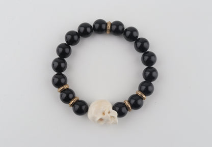 Mammoth Ivory Skull & Black Obsidian Bracelet