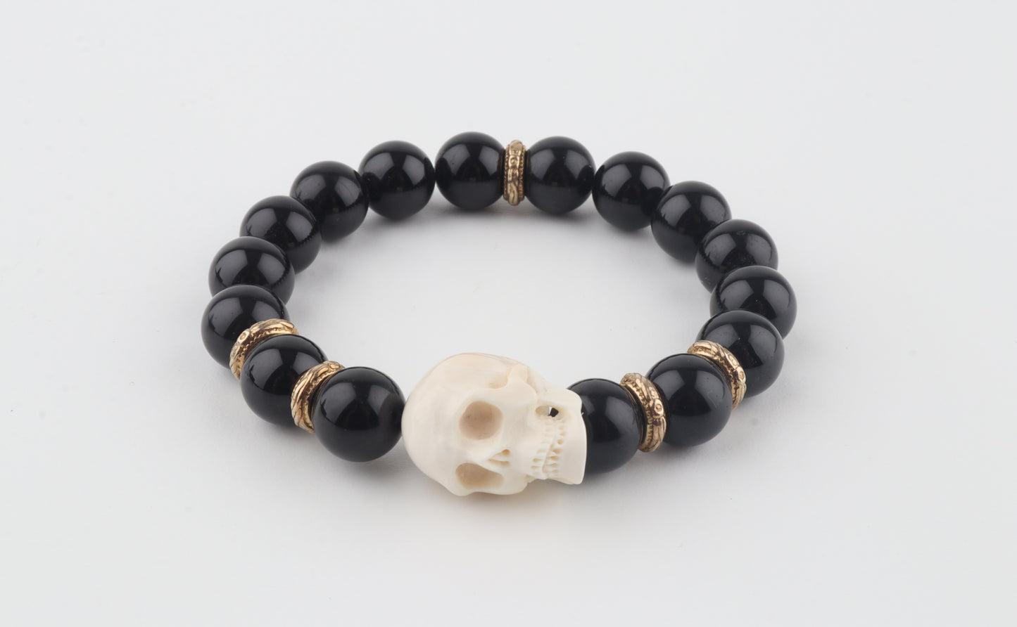 Mammoth Ivory Skull & Black Obsidian Bracelet