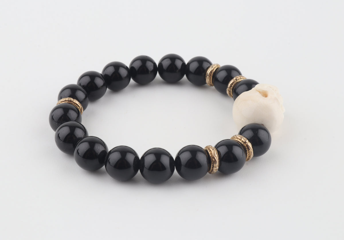 Mammoth Ivory Skull & Black Obsidian Bracelet