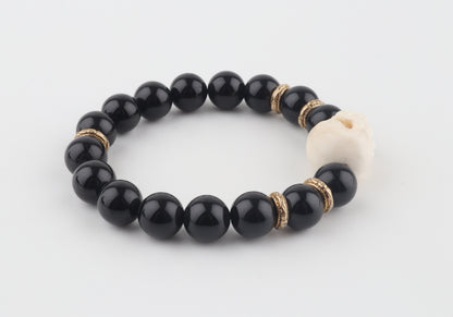 Mammoth Ivory Skull & Black Obsidian Bracelet