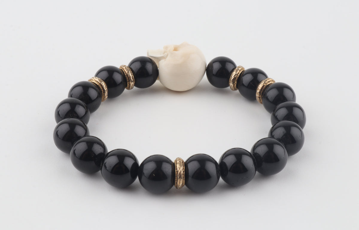 Mammoth Ivory Skull & Black Obsidian Bracelet