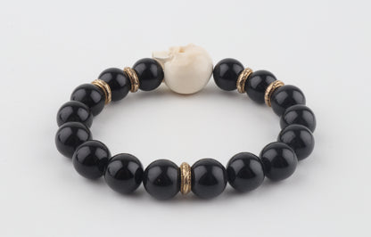 Mammoth Ivory Skull & Black Obsidian Bracelet