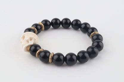 Mammoth Ivory Skull & Black Obsidian Bracelet