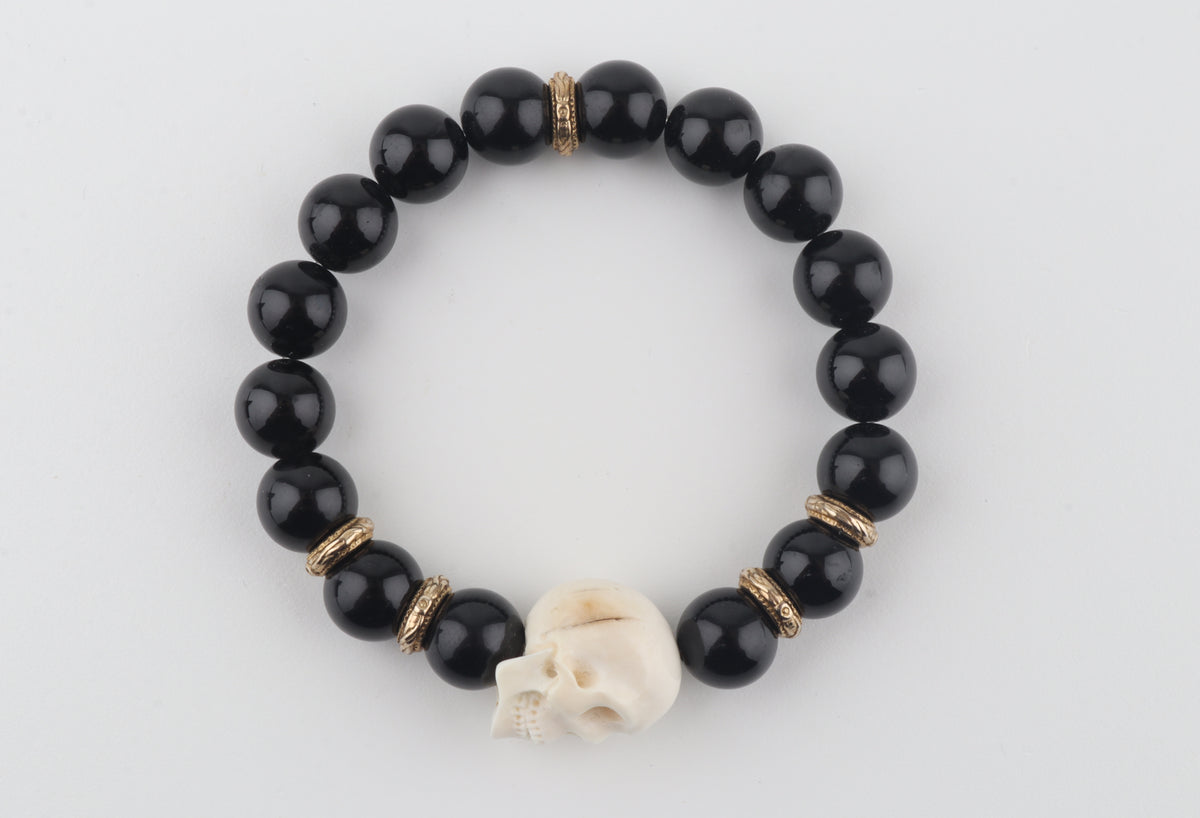 Mammoth Ivory Skull & Black Obsidian Bracelet