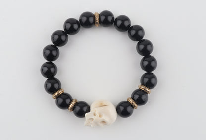Mammoth Ivory Skull & Black Obsidian Bracelet