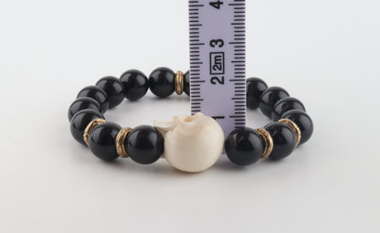 Mammoth Ivory Skull & Black Obsidian Bracelet