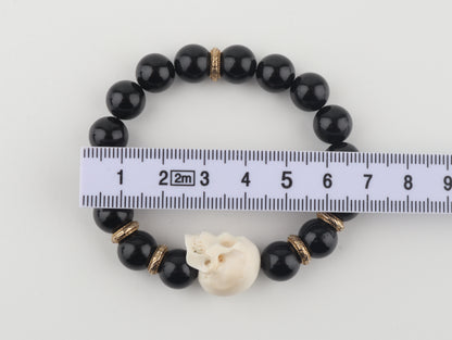 Mammoth Ivory Skull & Black Obsidian Bracelet