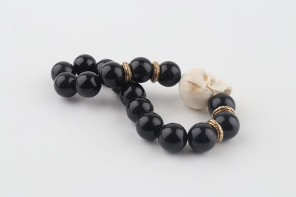 Mammoth Ivory Skull & Black Obsidian Bracelet