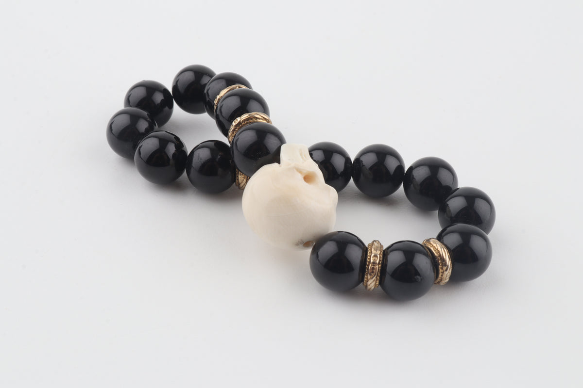 Mammoth Ivory Skull & Black Obsidian Bracelet