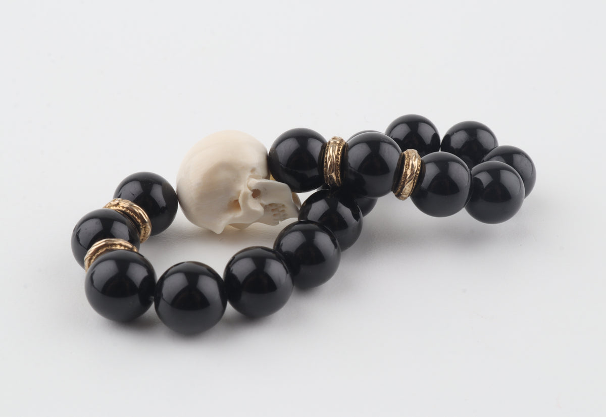 Mammoth Ivory Skull & Black Obsidian Bracelet