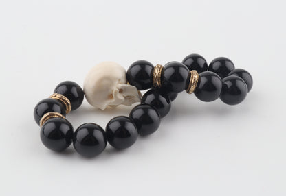 Mammoth Ivory Skull & Black Obsidian Bracelet