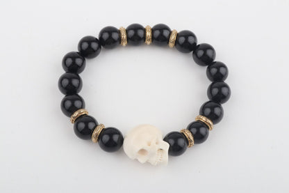 Mammoth Ivory Skull & Black Obsidian Bracelet