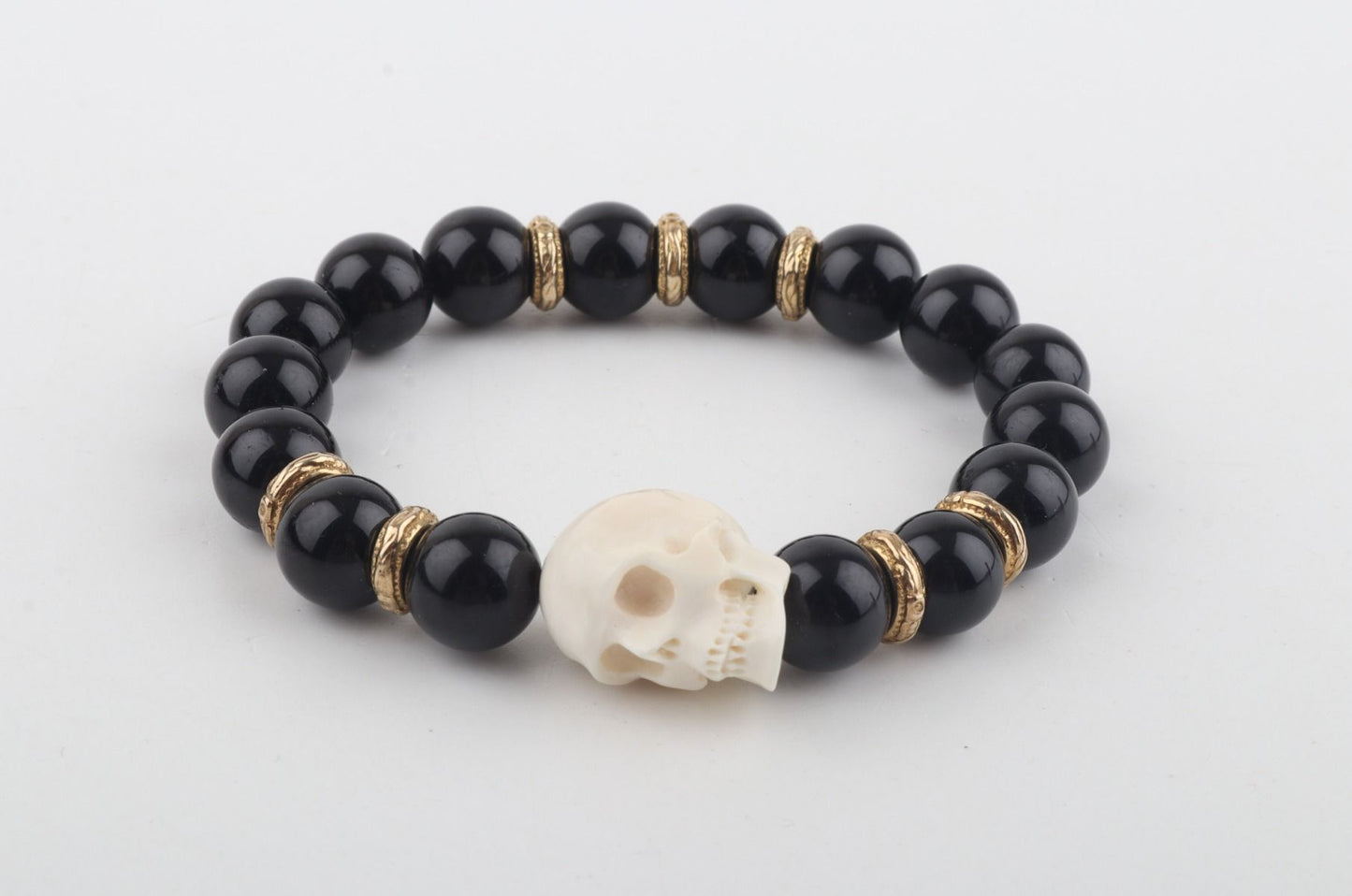 Mammoth Ivory Skull & Black Obsidian Bracelet
