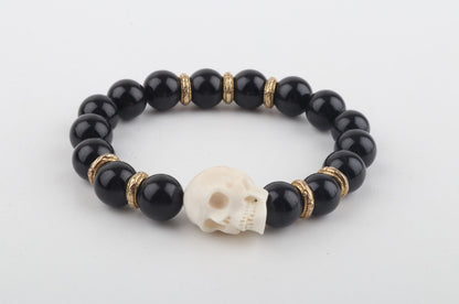 Mammoth Ivory Skull & Black Obsidian Bracelet