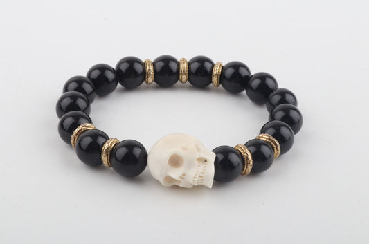Mammoth Ivory Skull & Black Obsidian Bracelet