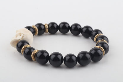 Mammoth Ivory Skull & Black Obsidian Bracelet
