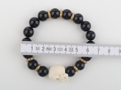 Mammoth Ivory Skull & Black Obsidian Bracelet