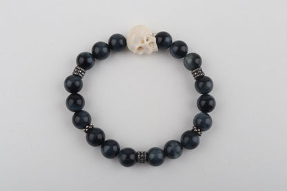 Mammoth Ivory Skull & Blue Tiger Eye Bracelet