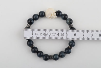 Mammoth Ivory Skull & Blue Tiger Eye Bracelet
