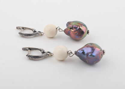 Silver Baroque Mammoth Ivory Earrings