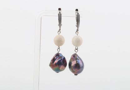 Silver Baroque Mammoth Ivory Earrings