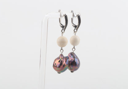 Silver Baroque Mammoth Ivory Earrings
