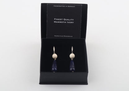 Mammoth Ivory & Blue Agate Drop Earrings