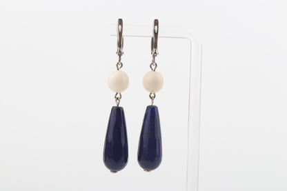 Mammoth Ivory & Blue Agate Drop Earrings