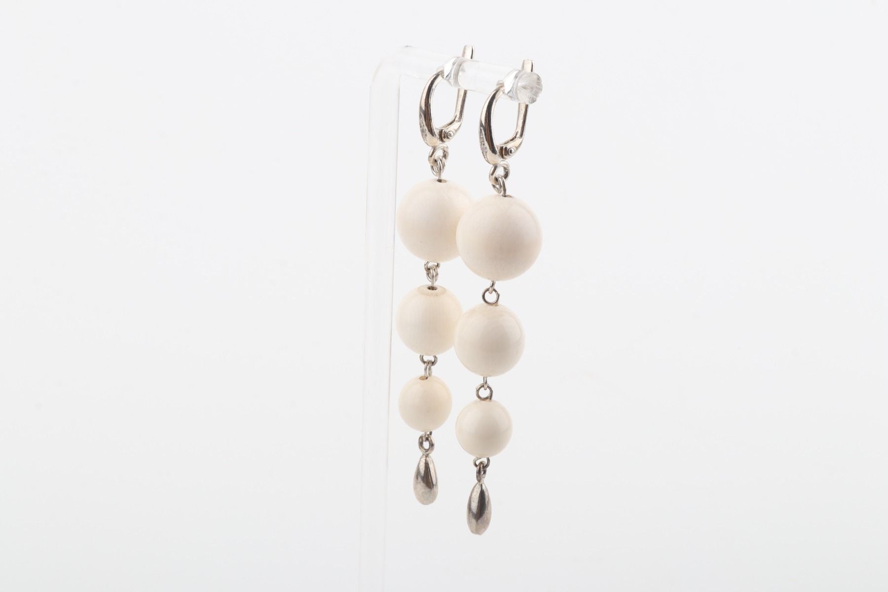 Three Ball Drop Mammoth Ivory Earrings