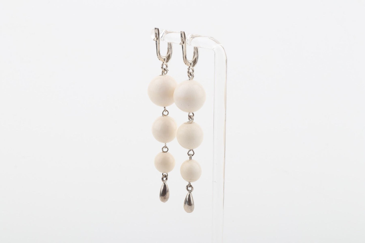 Three Ball Drop Mammoth Ivory Earrings