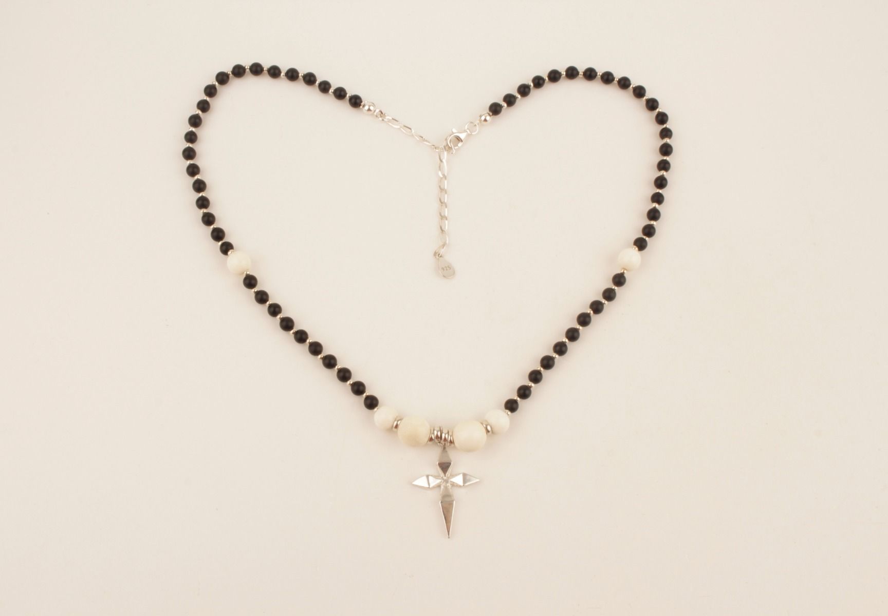 Mammoth Ivory & Black Agate Cross Necklace
