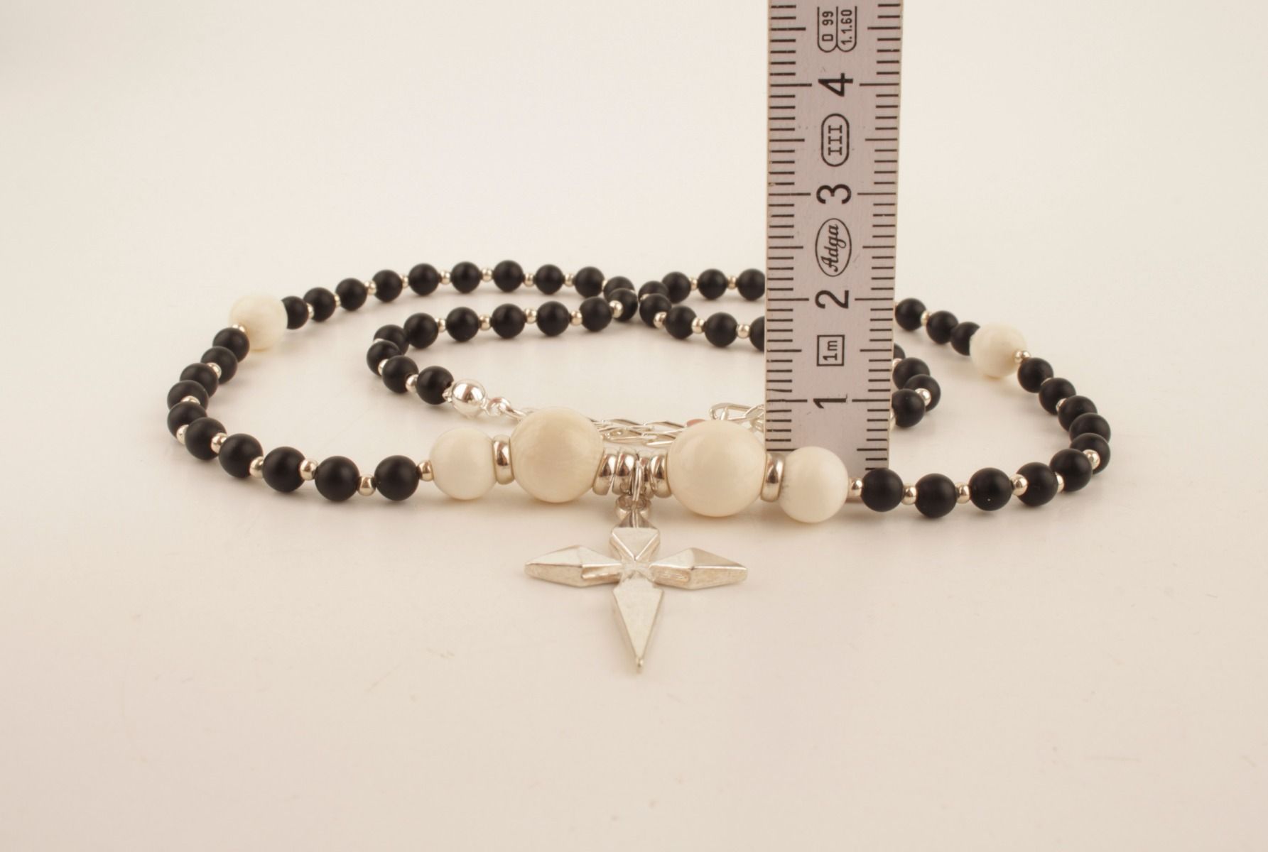 Mammoth Ivory & Black Agate Cross Necklace