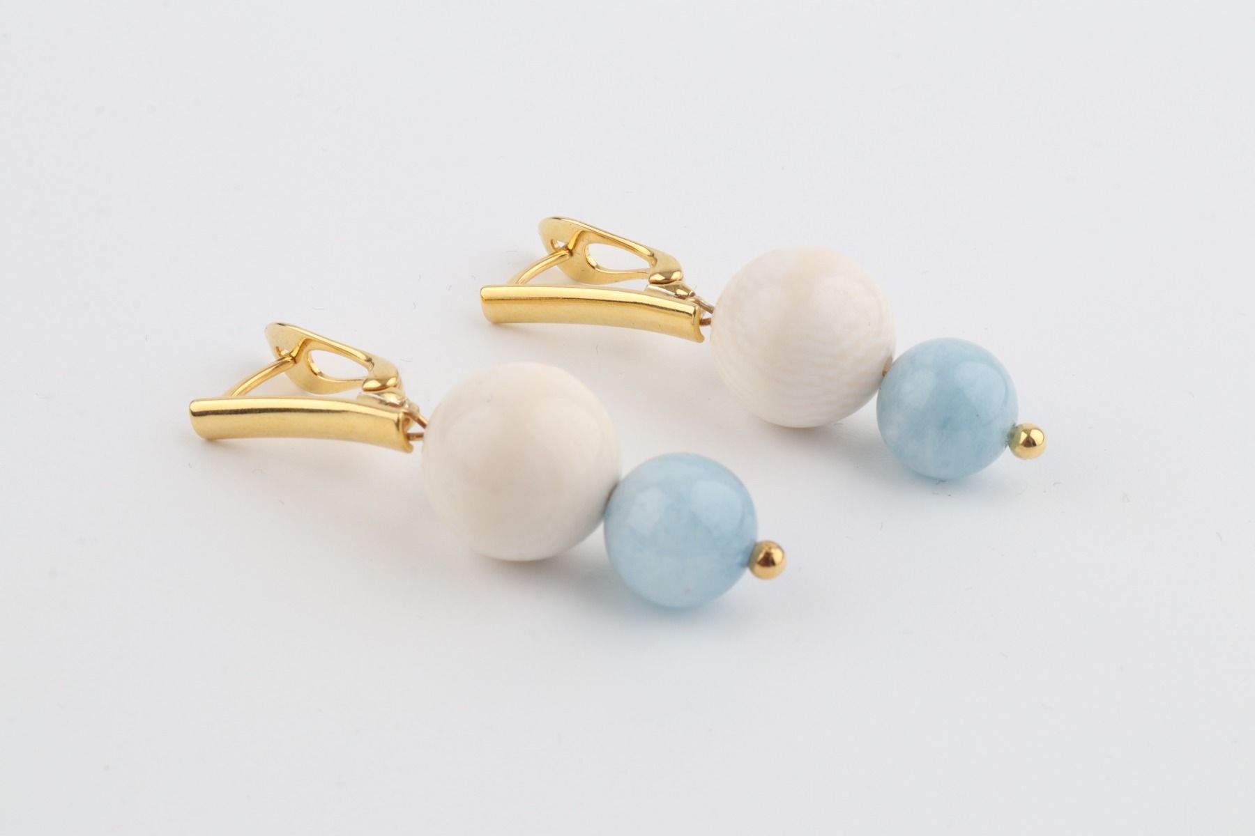 Mammoth Ivory & Aquamarine Drop Earrings