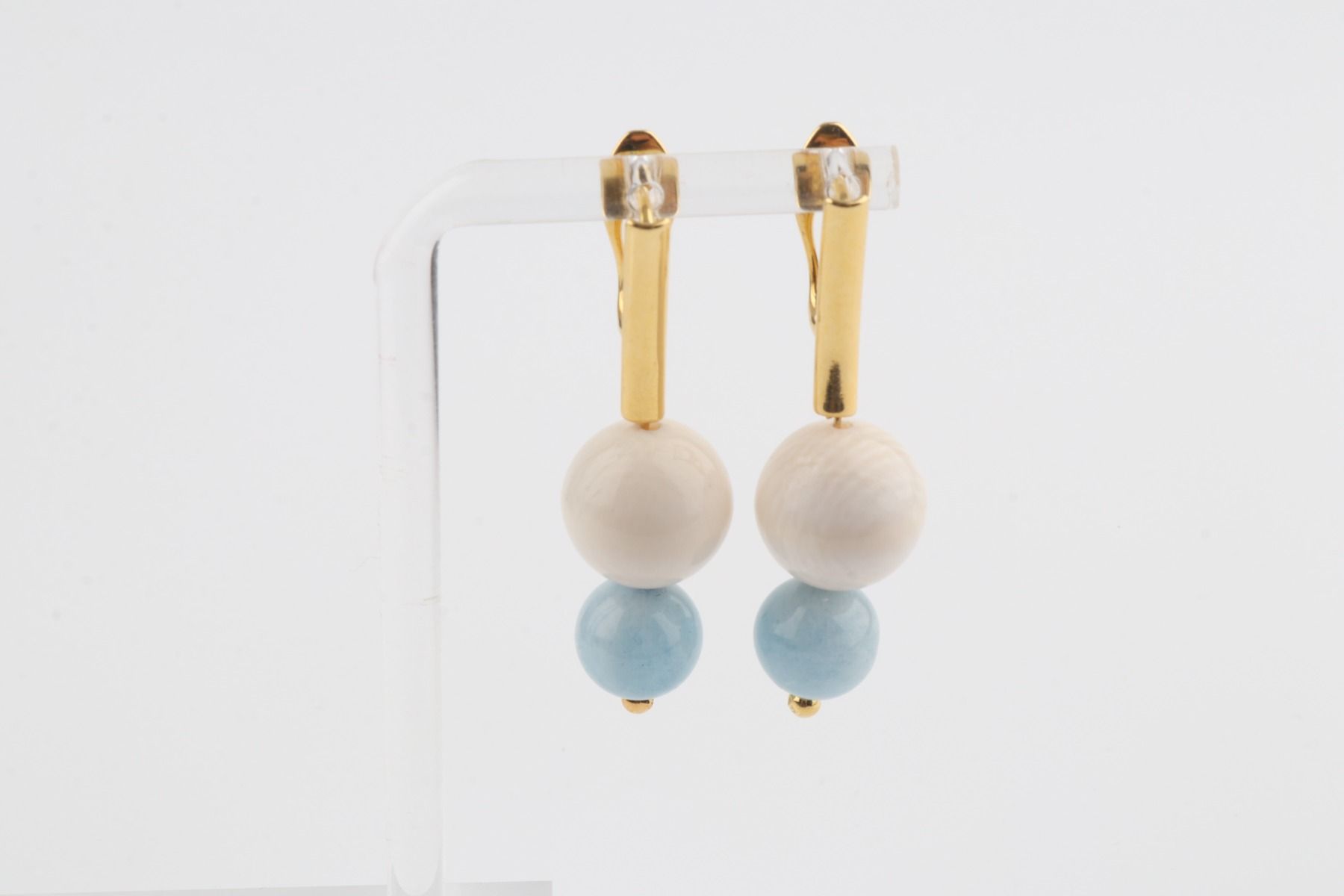 Mammoth Ivory & Aquamarine Drop Earrings