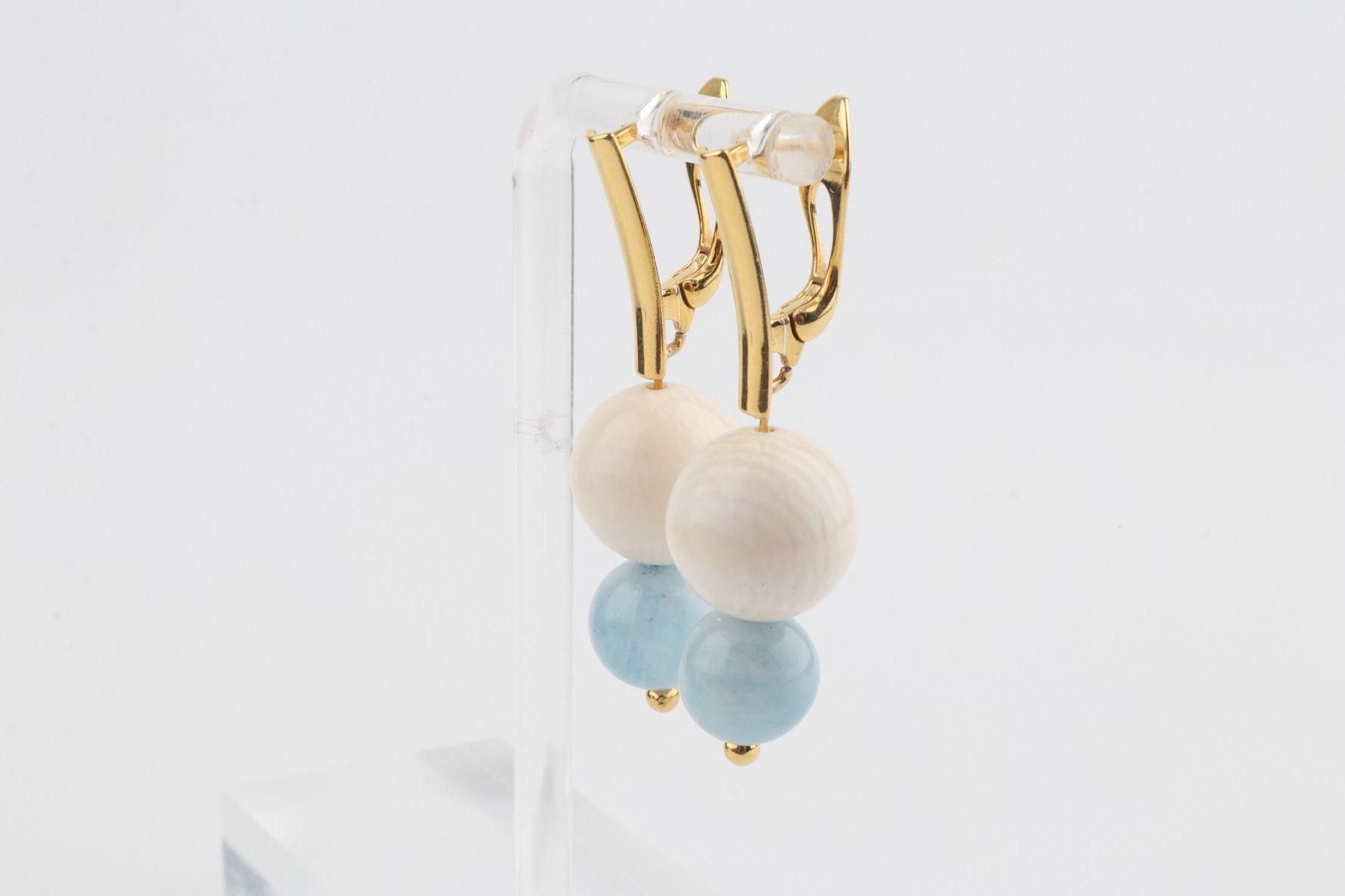 Mammoth Ivory & Aquamarine Drop Earrings