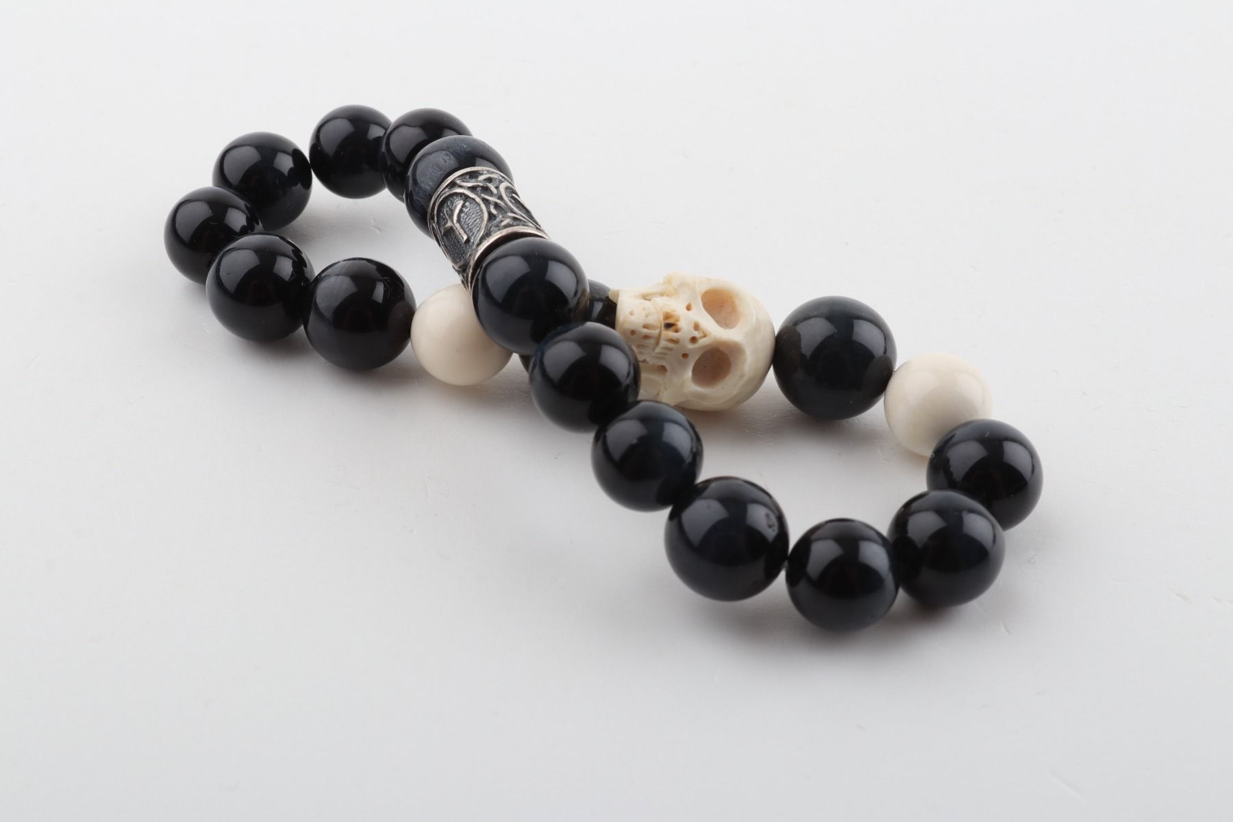 Mammoth Ivory Skull & Falcon's Eye Bracelet