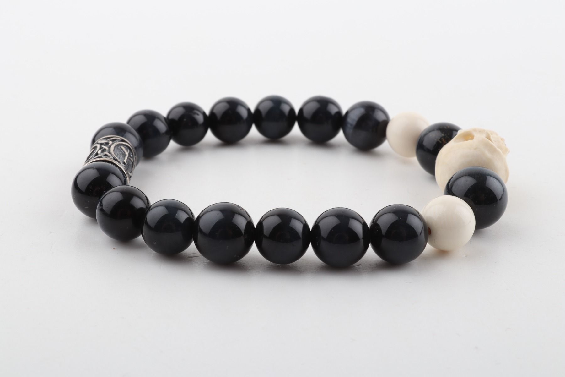 Mammoth Ivory Skull & Falcon's Eye Bracelet