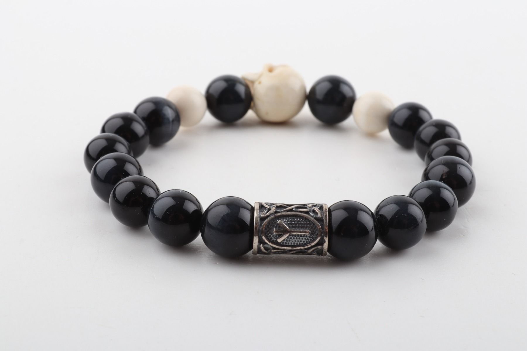Mammoth Ivory Skull & Falcon's Eye Bracelet