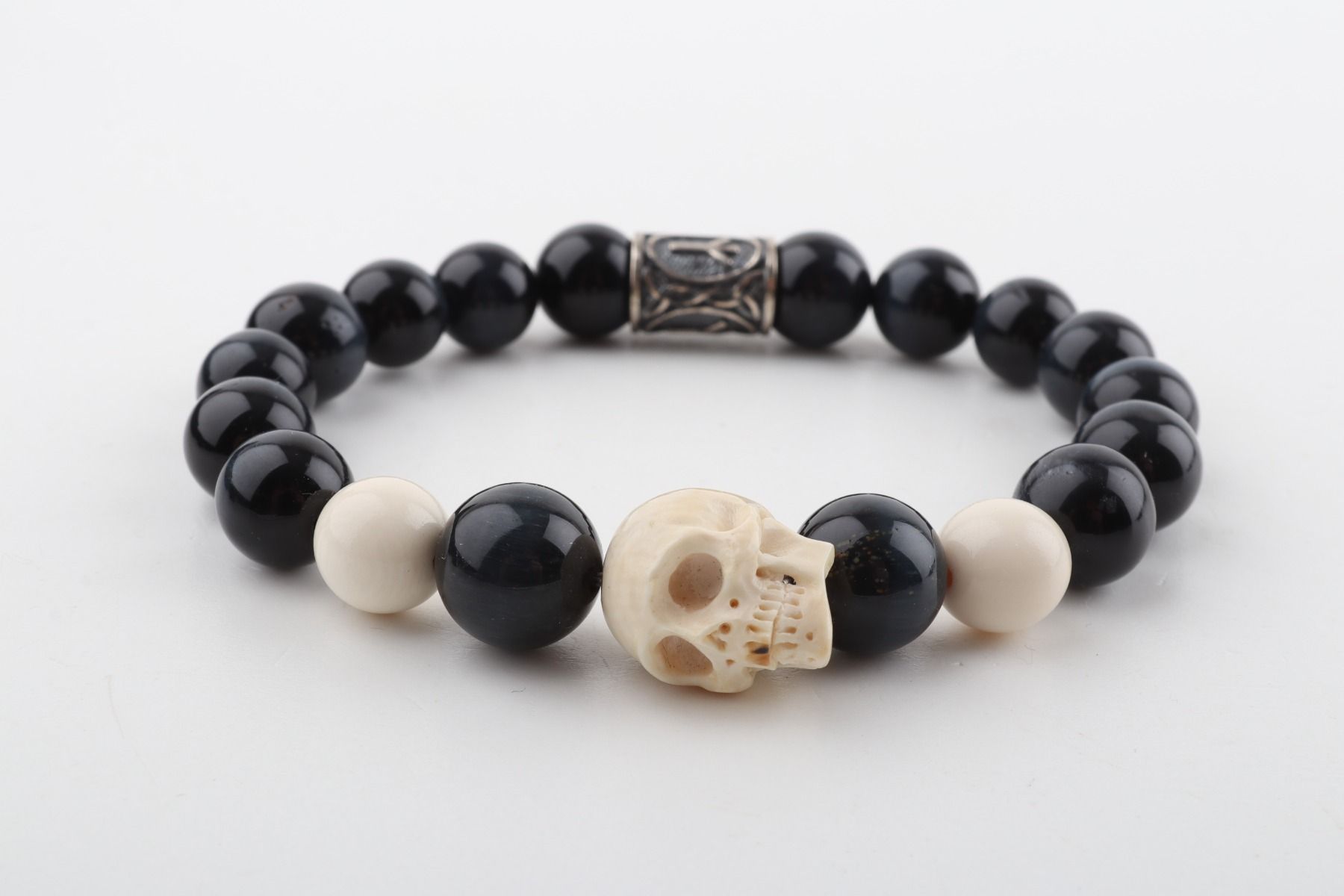 Mammoth Ivory Skull & Falcon's Eye Bracelet