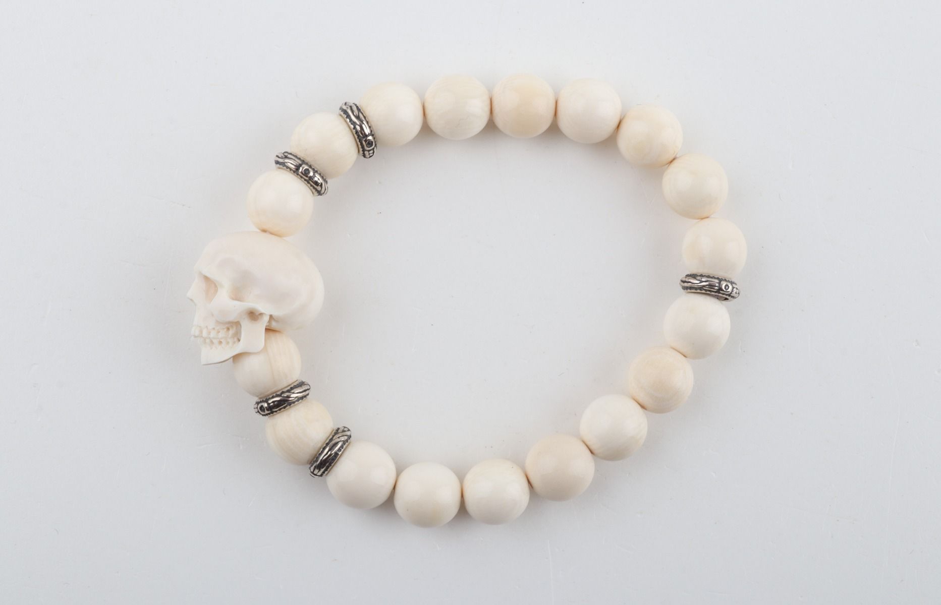 Mammoth Ivory Skull Bead Bracelet
