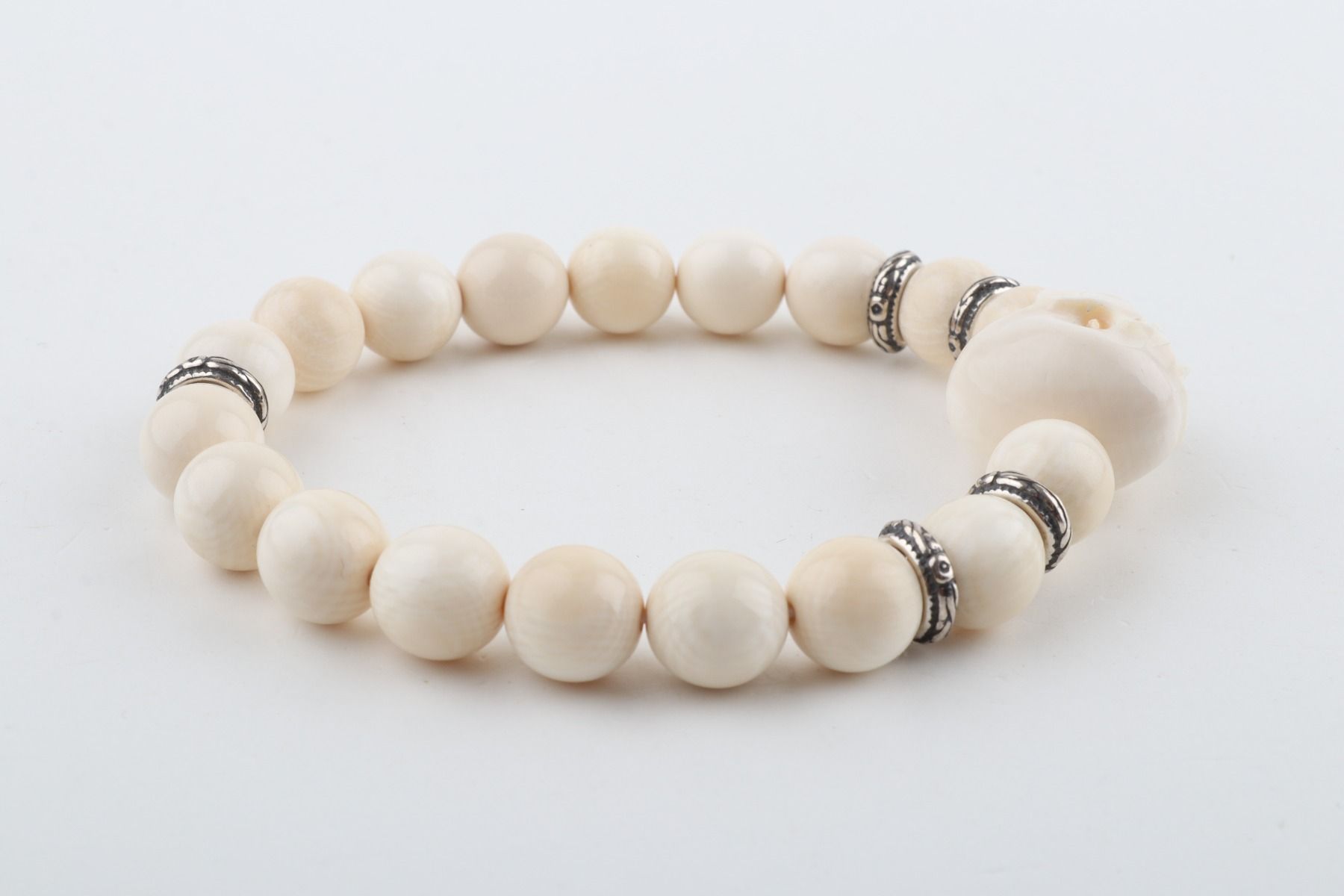 Mammoth Ivory Skull Bead Bracelet