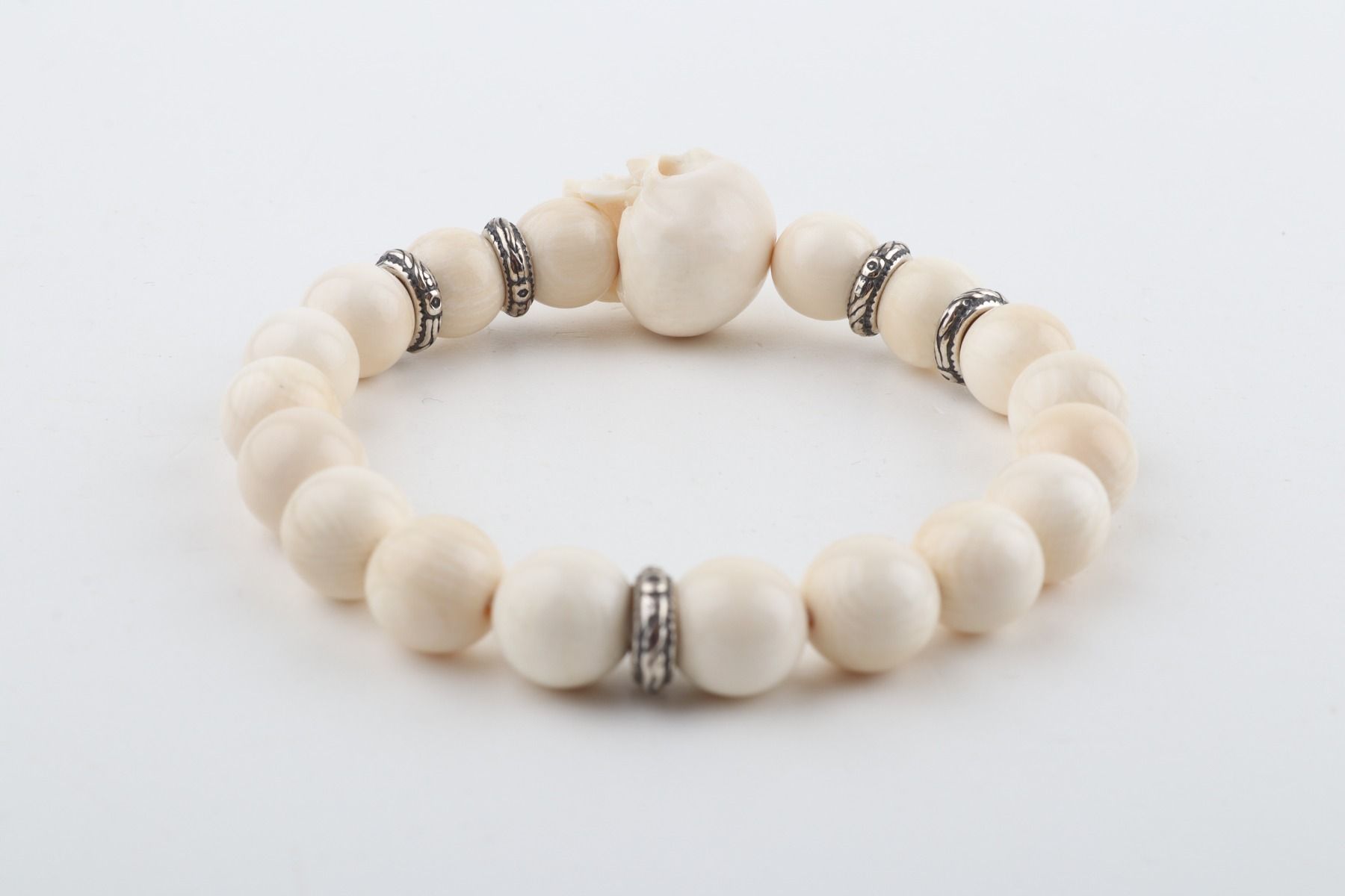 Mammoth Ivory Skull Bead Bracelet