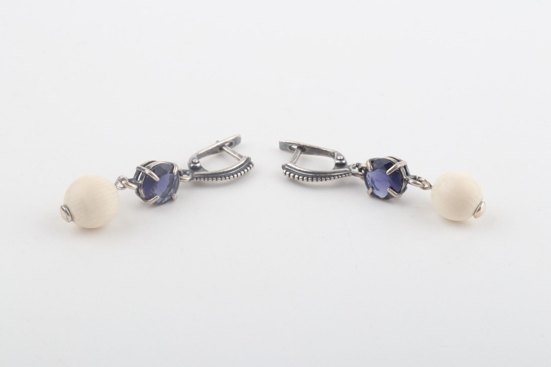 Mammoth Ivory & Iolite Drop Earrings